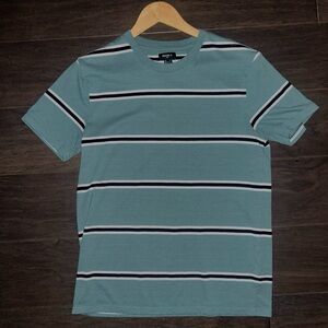 Forever 21 Teal and Black Striped Short Sleeve Tee